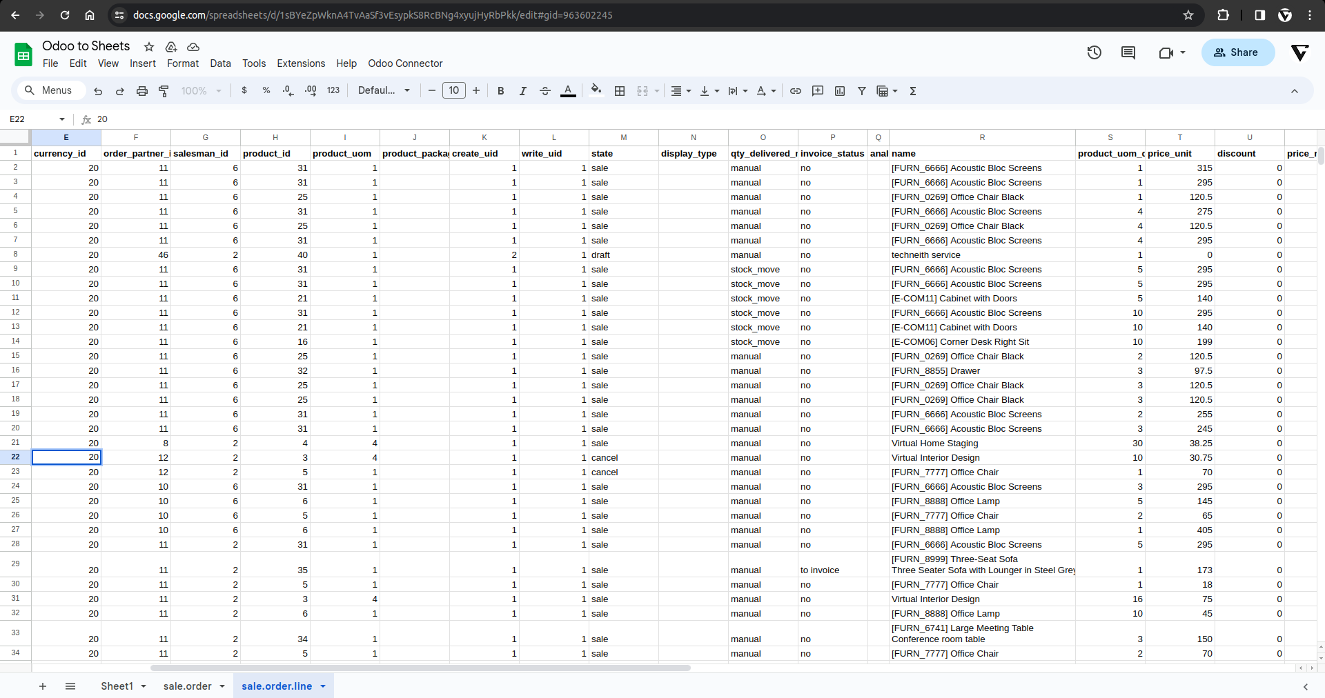googlesheet odoo connector